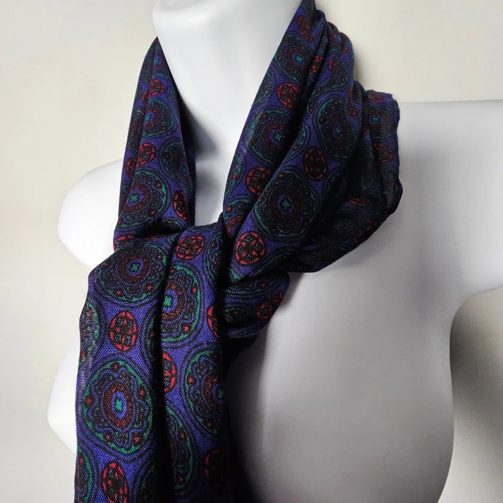 Talbots Womens Medallion Paisley Oblong Scarf OS Navy Purple Viscose Whimsigoth